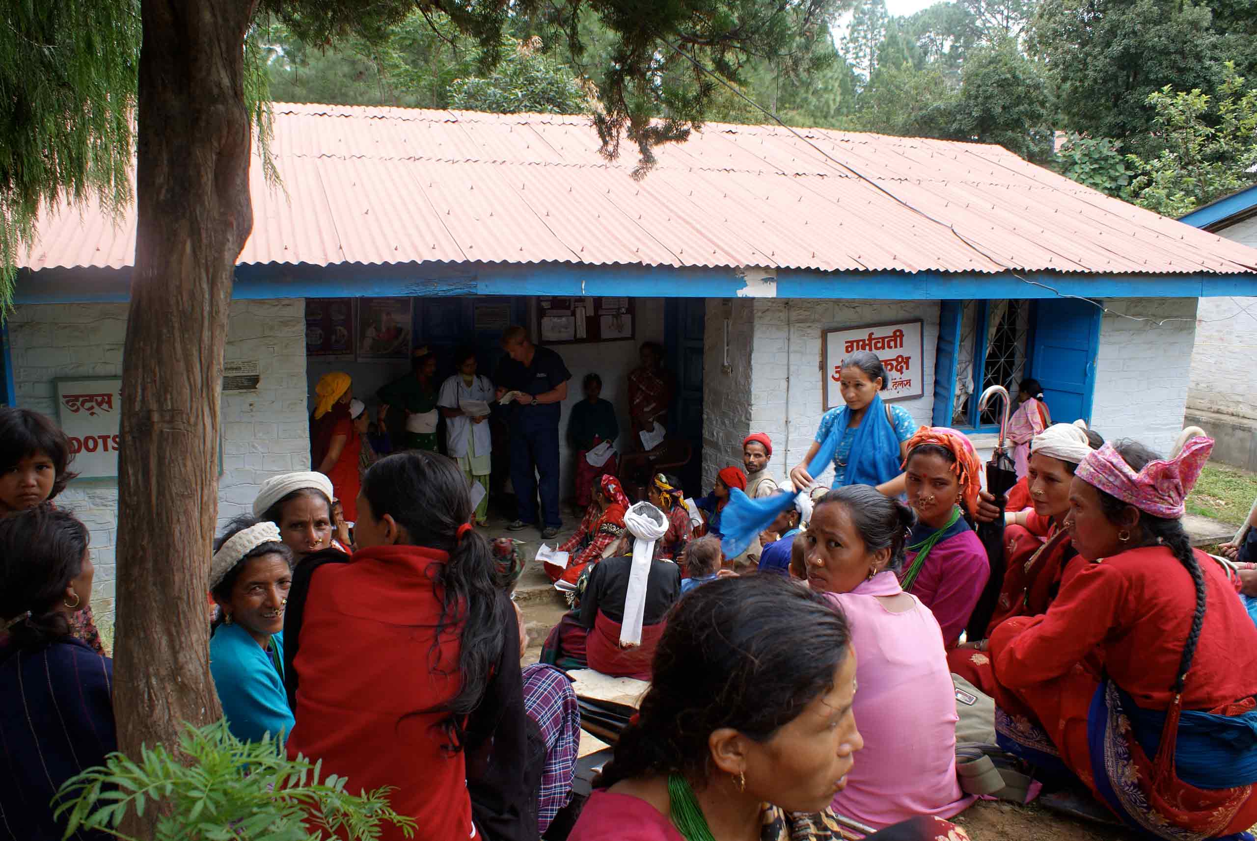 Large group of women waiting outside the Nepalese clinic